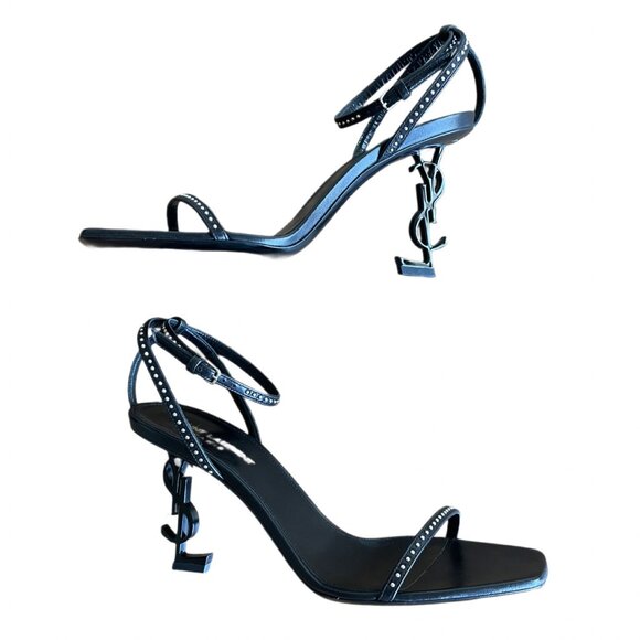 Saint Laurent Opyum 85 Black Nappa Leather Tiny Studs Black YSL Logo Heels 39.5 - Picture 7 of 16